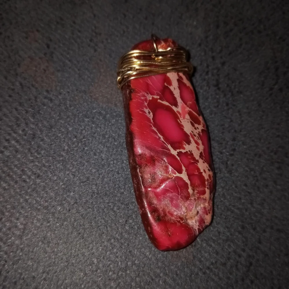 Hand crafted Pink turquoise gold plated wire wrapped gemstone pendant